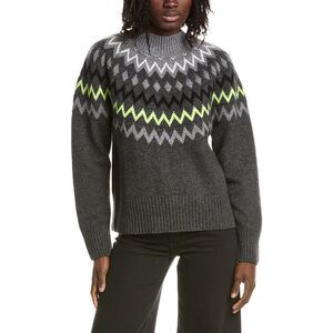 &Isla Womens  Sara Oversized Fairisle Mock Neck 100% Cashmere Sweater, Grey